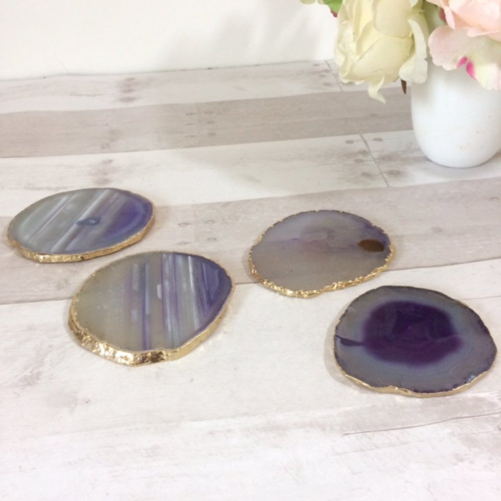 Mitchell Gold Bob Williams Agate Gold  Rimmed Coasters